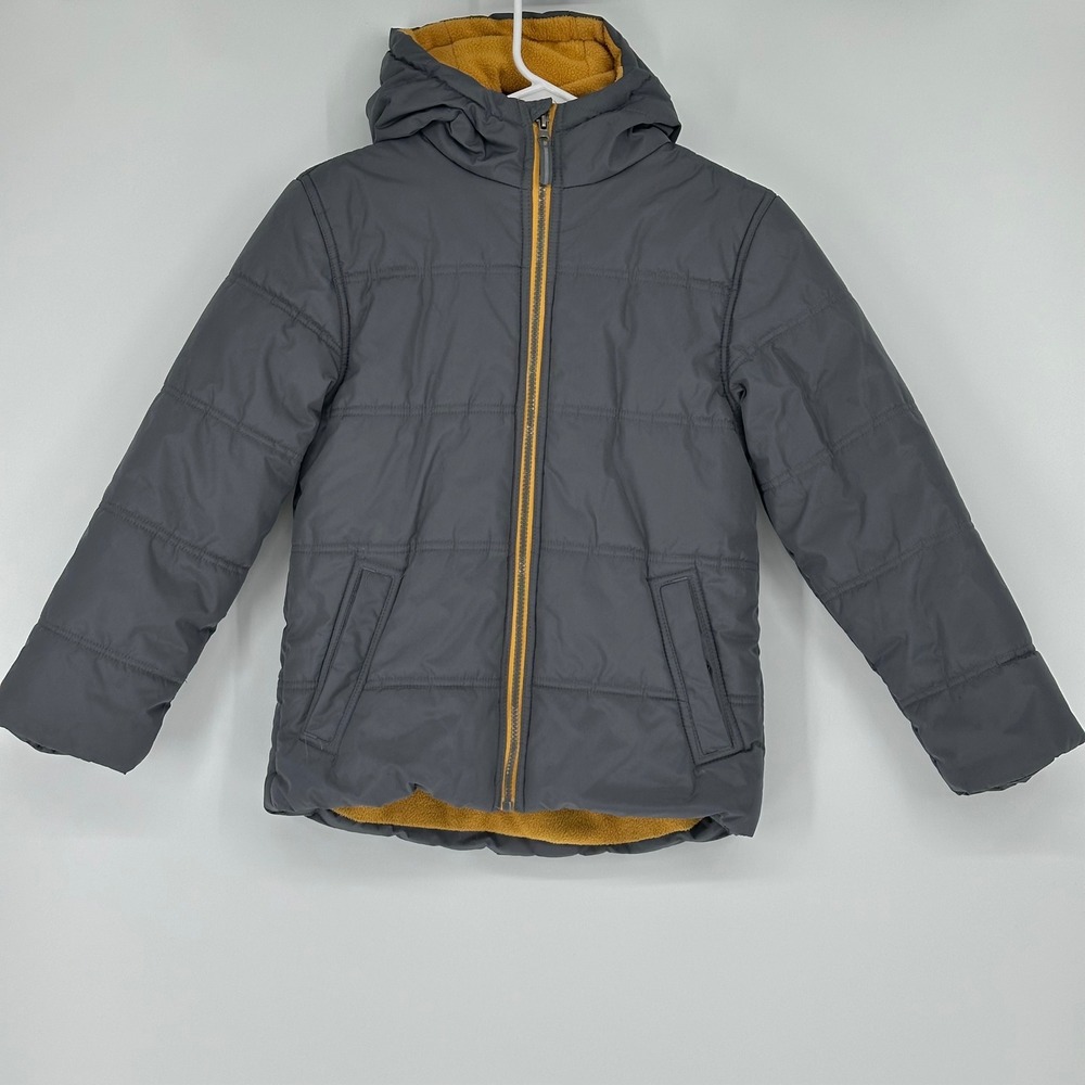 Whales Tail Outerwear Boys Puffer Jacket Hooded Gray‎ Yellow Size 8